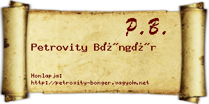 Petrovity Böngér névjegykártya